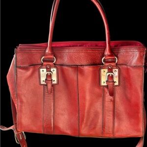 Vintage Wilsons Red Leather Tote Laptop bagBuckle Accents multi compartments